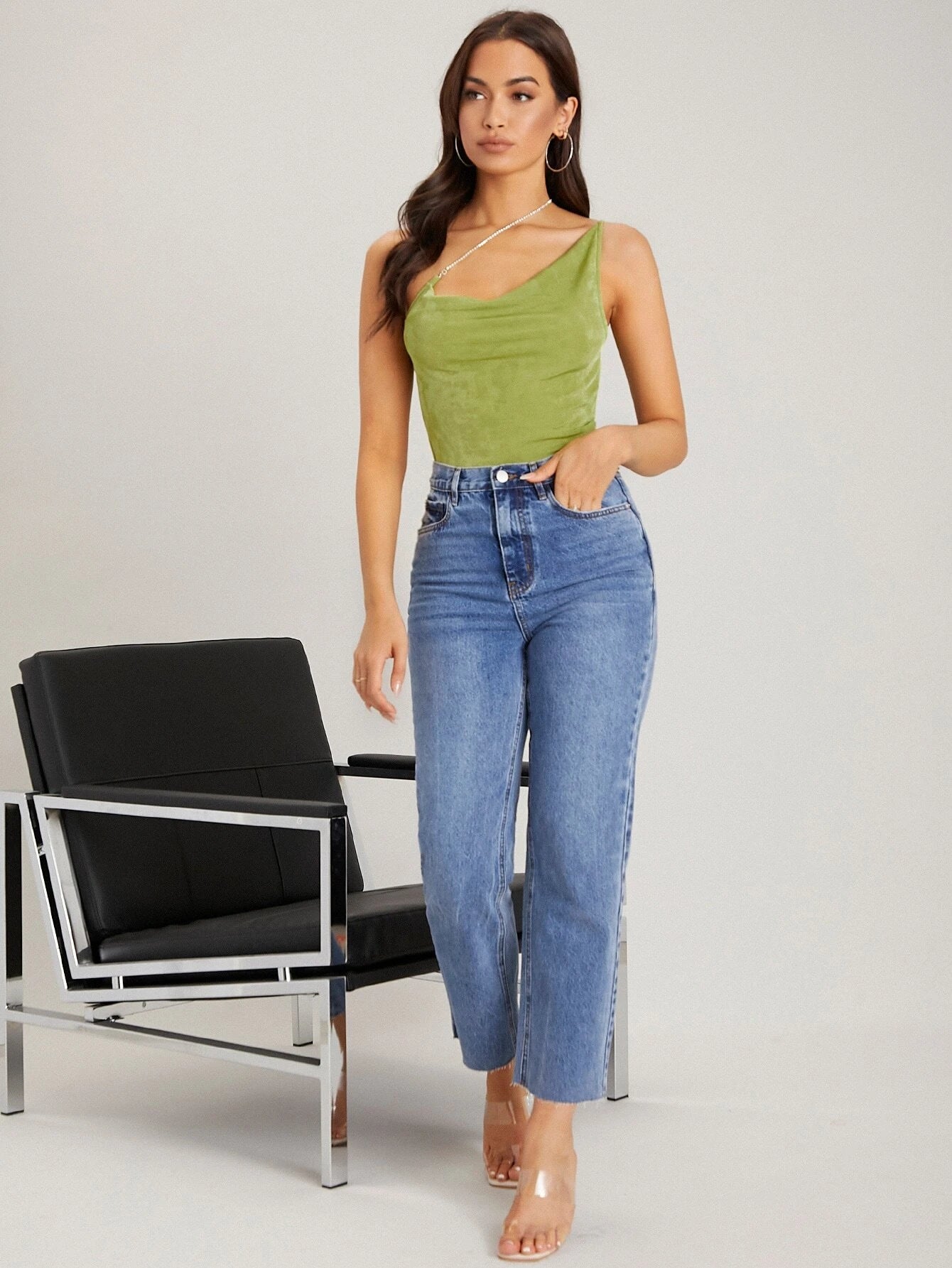 Shein One Shoulder Rhinestone Top (M)