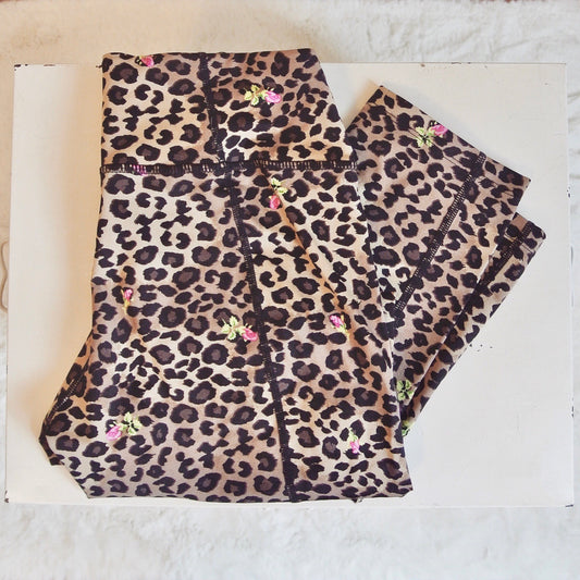 Betsey Johnson Leopard Rosebud Cropped Yoga Pants