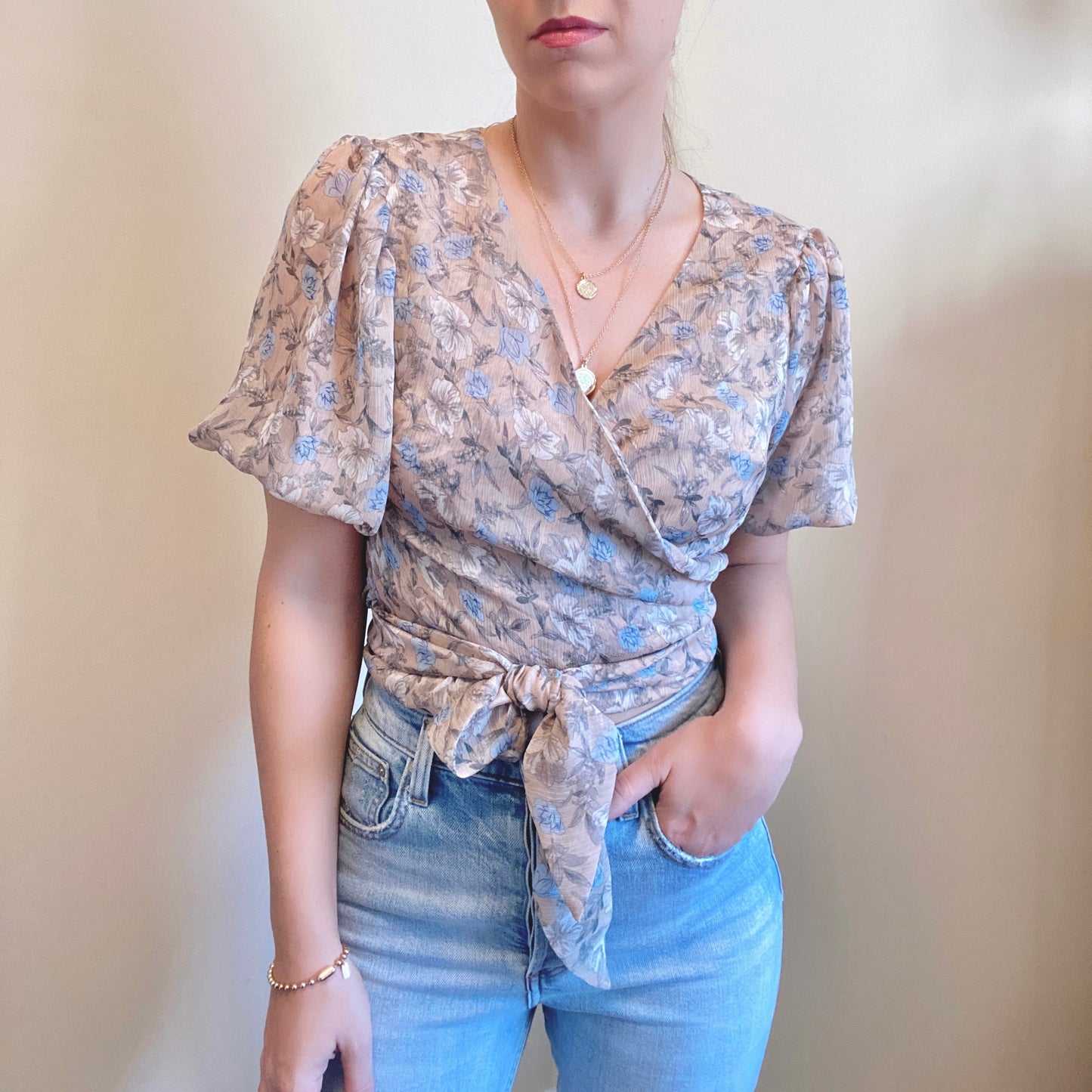 Vici Floral Wrap Blouse (L)