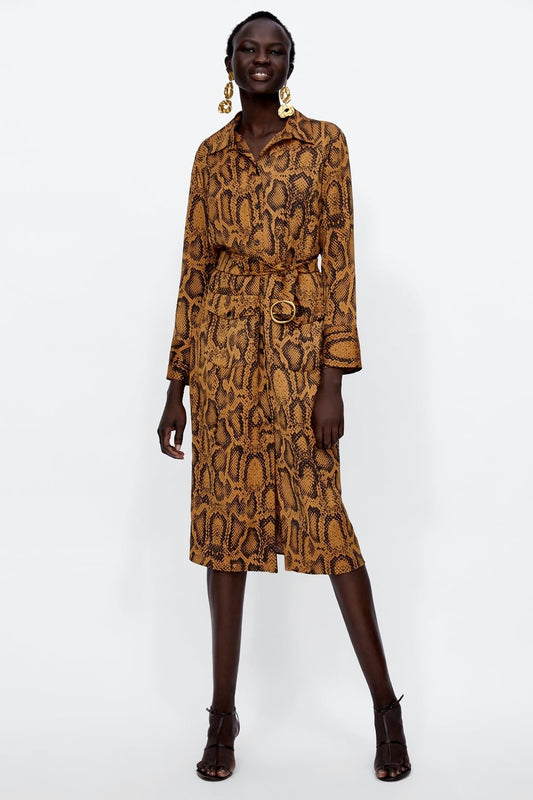 Zara Snake Print Belted Dress