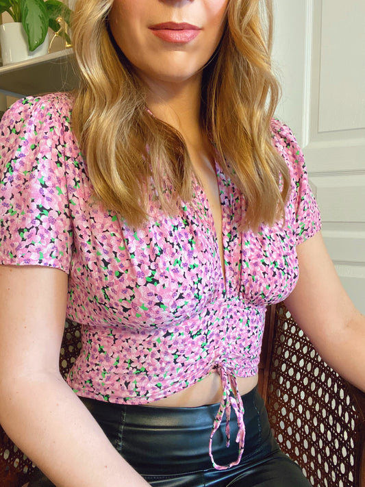 Zara Floral Cinchable Crop Top (S)
