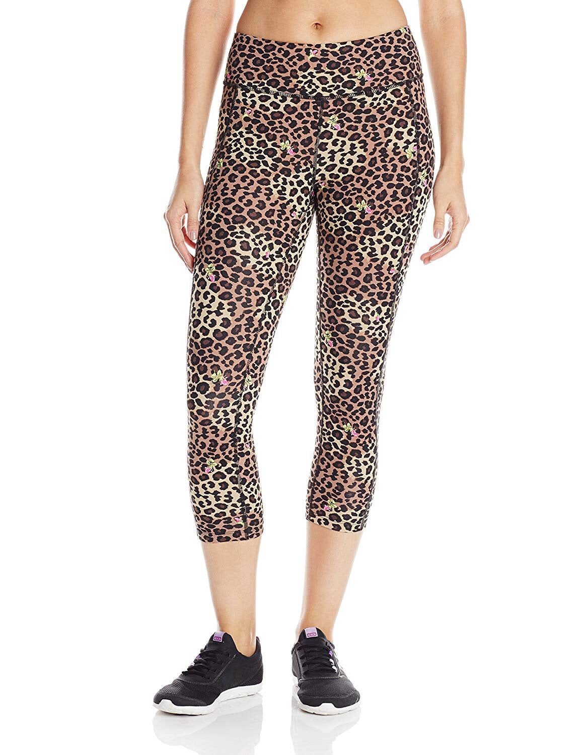 Betsey Johnson Leopard Rosebud Cropped Yoga Pants