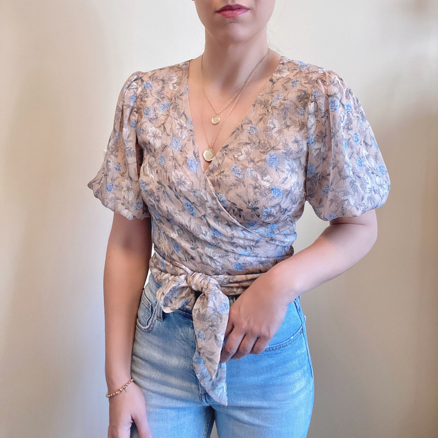 Vici Floral Wrap Blouse (L)