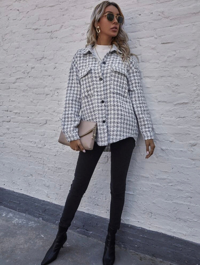 Shein Oversized Tweed Button-Up (S)