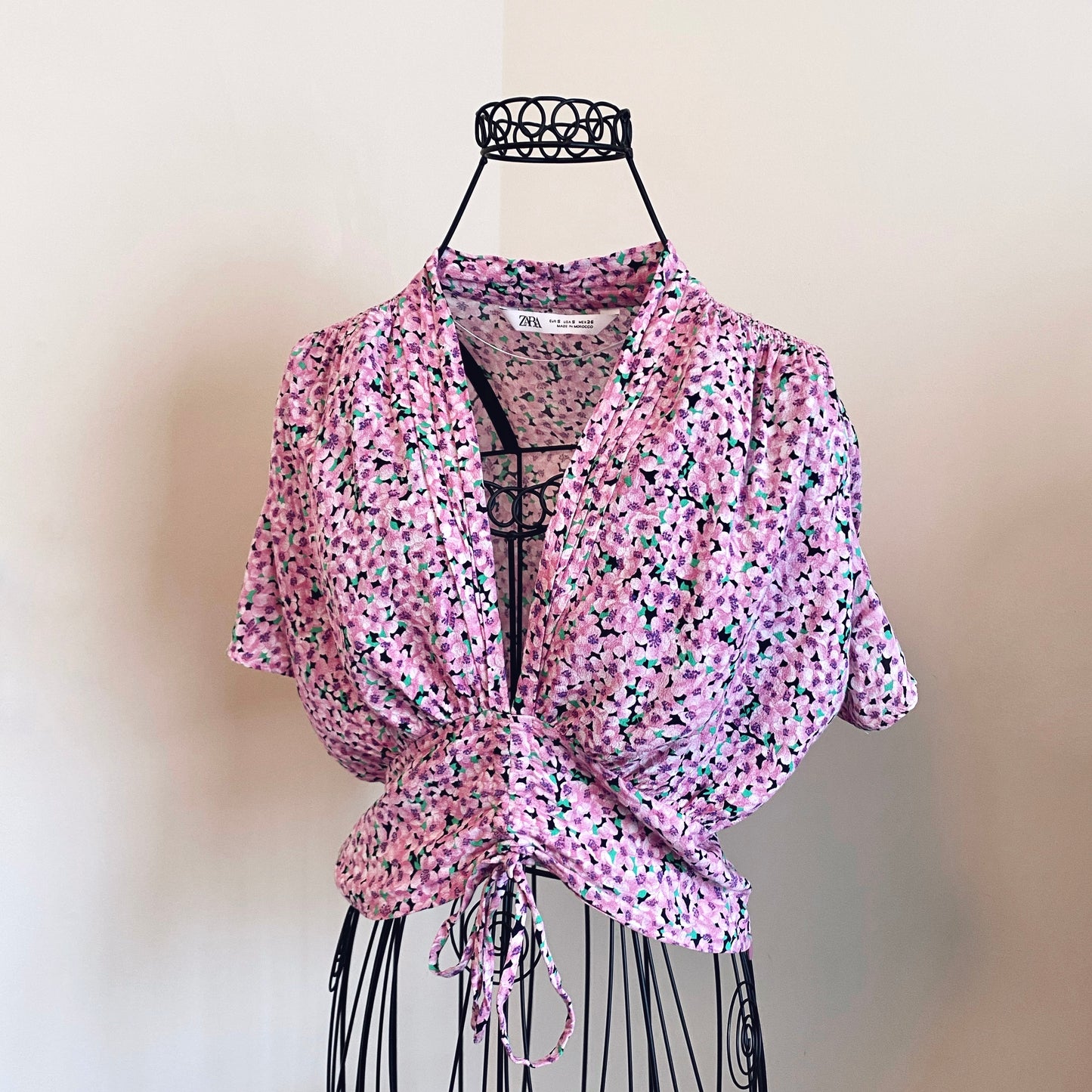 Zara Floral Cinchable Crop Top (S)