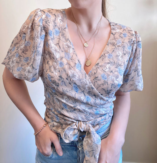 Vici Floral Wrap Blouse (L)