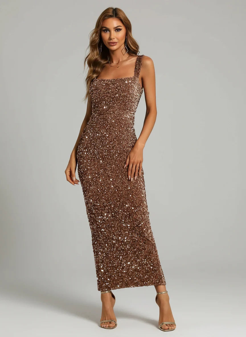 Miss Ord Square Neck Sequin Cocktail Dress (S)