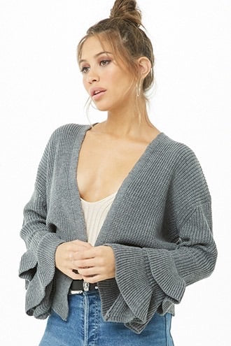 POL Ruffle Sleeve Open Sweater