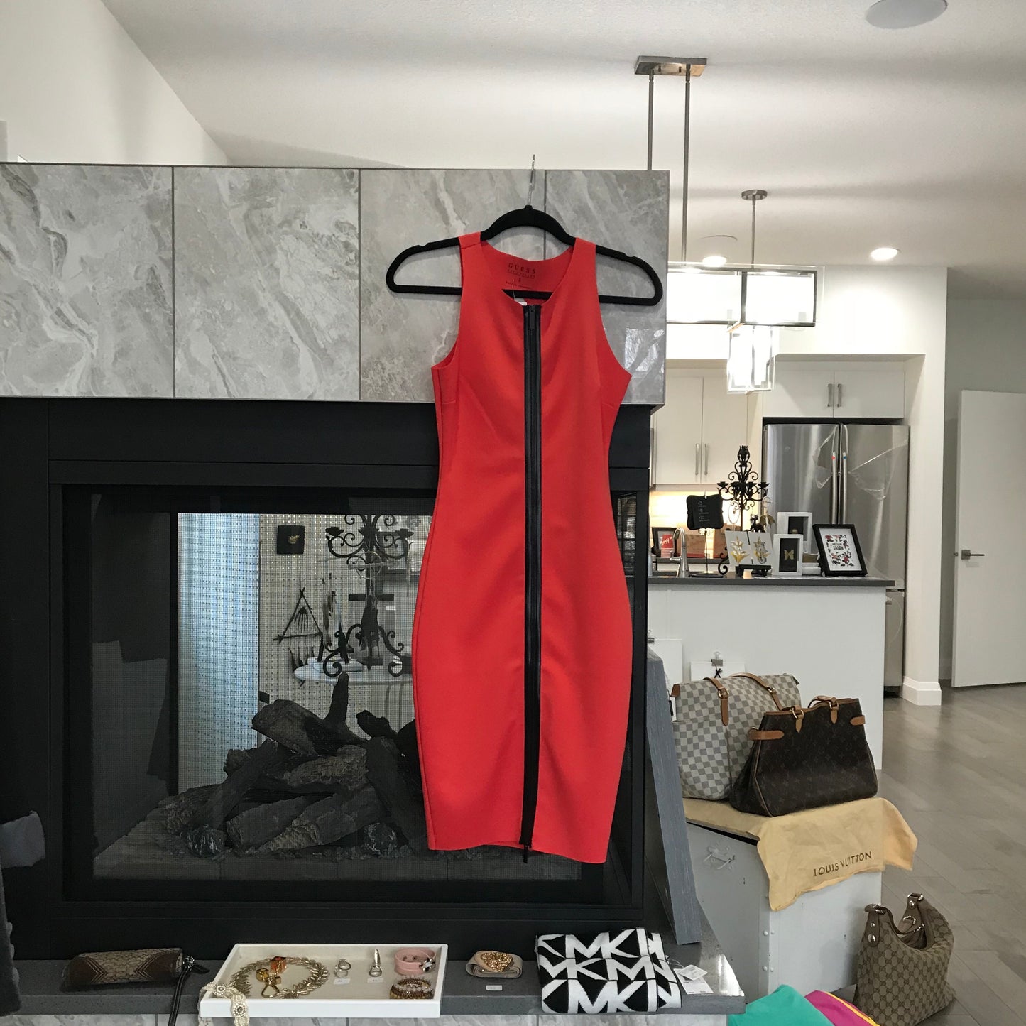 Guess Red Dress With Black Zipper