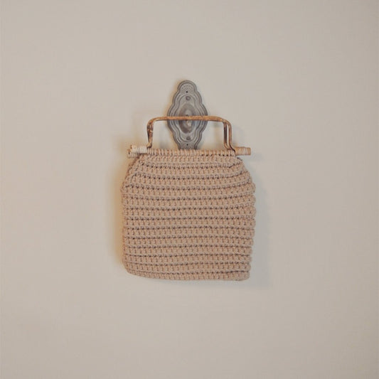 Vintage Woven Handbag with Wooden Handles