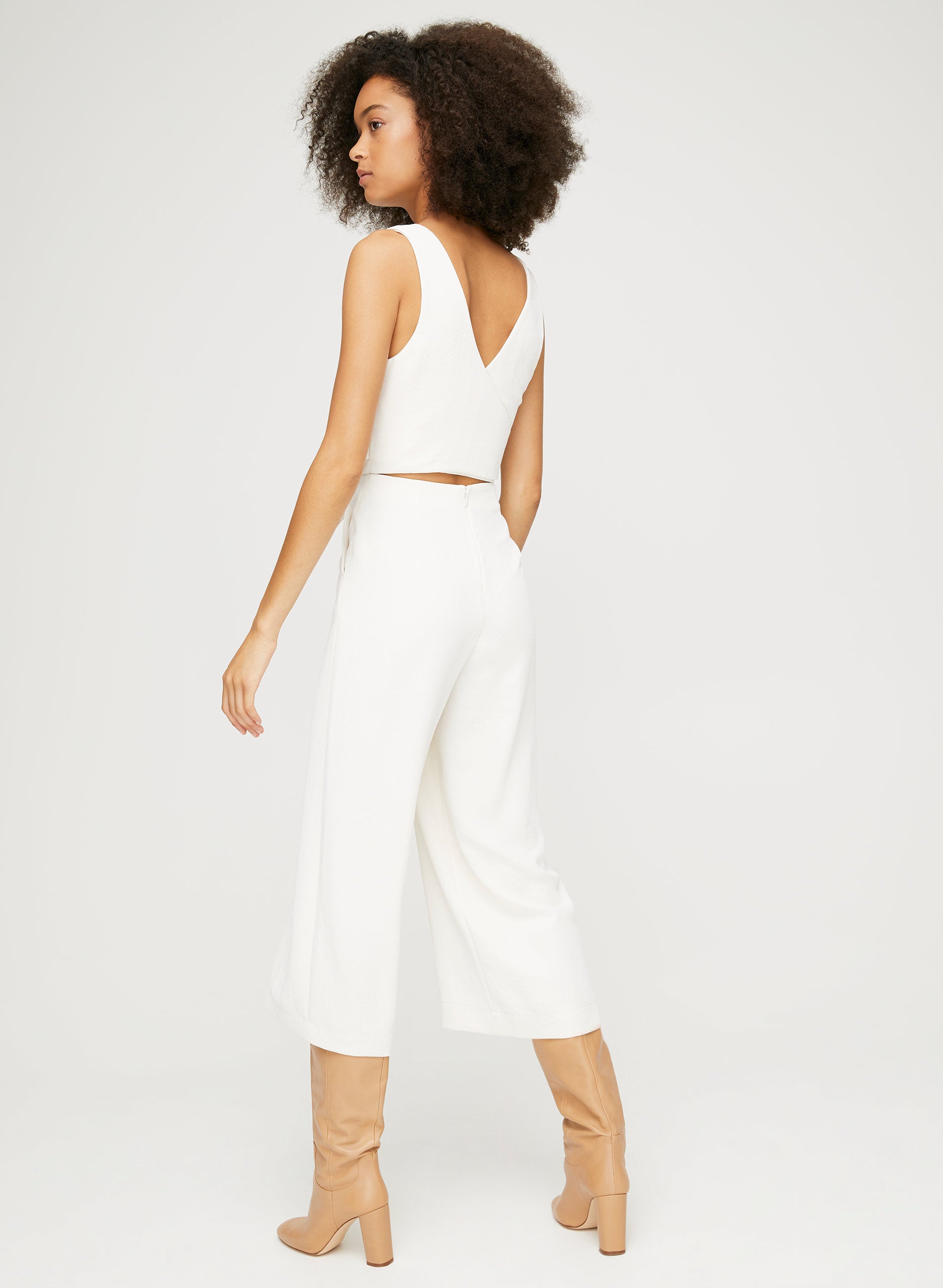 Woven Wide Leg Culotte Jumpsuit with Waist Self Tie in White – Shop Hearts